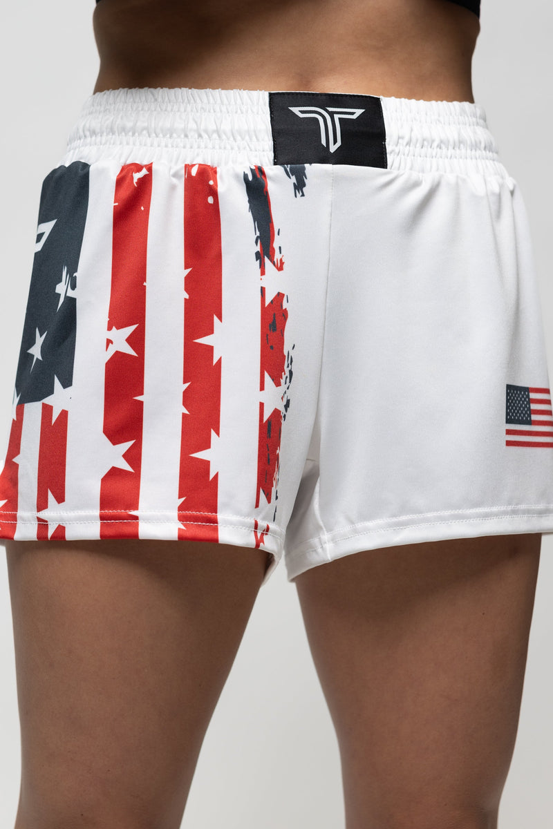 Stars & Stripes Women's Fight Shorts (3” Inseam) - White