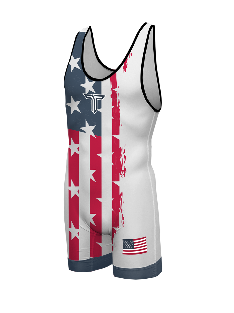 Stars & Stripes Wrestling Singlet - White